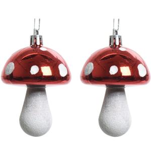 Decoris Kersthangers - 20x - rood - paddenstoelen - 7 cm