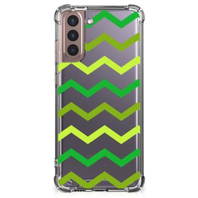 Samsung Galaxy S21 Plus Doorzichtige Silicone Hoesje Zigzag Groen Samsung Galaxy S21 Plus Doorzichtige Silicone Hoesje Zigzag Groen