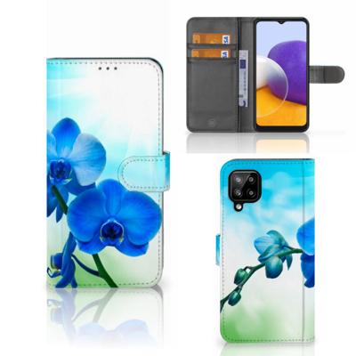 Samsung Galaxy A22 4G | M22 Hoesje Orchidee Blauw - Cadeau voor je Moeder | Portemonnee hoesje