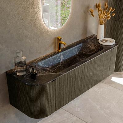 Badmeubel Mondiaz Kurve-Dlux | 150 cm cm | Meubelkleur Shadow | Wastafelkleur Lava | Solid surface | Wasbak midden spoelbak | 1 kraangat