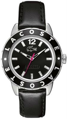 Lacoste horlogeband 2000671 / LC-54-3-27-2287 Leder Zwart 18mm + zwart stiksel