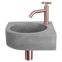 Fonteinset Differnz Cleo 31.5x31.5x10 cm Beton Donker Grijs Met Kruis Kraan Rood Koper - thumbnail