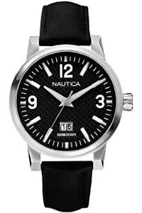 Nautica horlogeband A13557G Leder Zwart 22mm + zwart stiksel