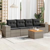 5-delige Loungeset met kussens poly rattan grijs