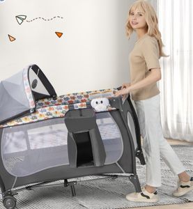 5-in-1 Babybed Draagbaar Bijzetbed Reisbed met Opvouwbare Matras Luiertafel Baldakijn Draagtas voor Baby's tot 36 Maanden Kleurrijk