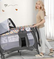 5-in-1 Babybed Draagbaar Bijzetbed Reisbed met Opvouwbare Matras Luiertafel Baldakijn Draagtas voor Baby's tot 36 Maanden Kleurrijk