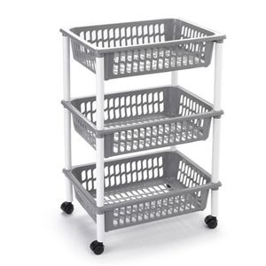 Opberg trolley/roltafel/organizer met 3 manden 40 x 30 x 61,5 cm wit/lichtgrijs