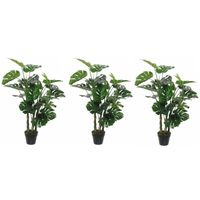 3x Groene Monstera/gatenplant kunstplanten 100 cm met zwarte pot   -