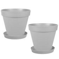 Set van 2x stuks bloempotten Toscane kunststof grijs D30 x H26 cm inclusief onderschalen D23 cm