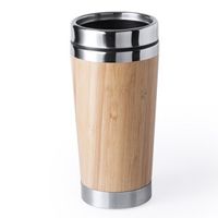 6x Luxe bamboe/RVS reis bekers voor koffie of thee 500 ml - thumbnail