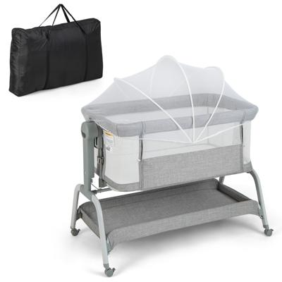4 In 1 Babybed met Zacht Matras Babywieg met 6 Verstelbare Hoogtes Verstelbare Kanteling 4 Vergrendelbare Wielen Reiswieg voor 0-6 Maanden