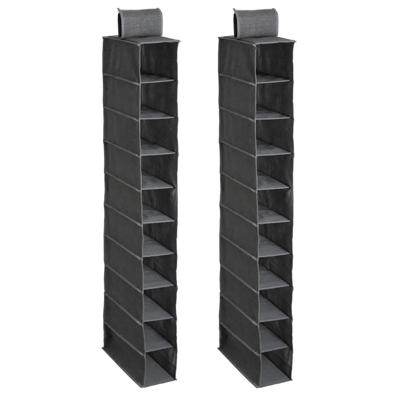 Kast organizer - 2x - hangend - 10 vakken - 30 x 15 x 120 cm - grijs - kleding opbergen