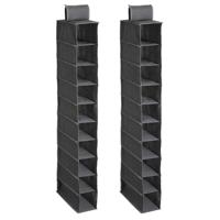 Kast organizer - 2x - hangend - 10 vakken - 30 x 15 x 120 cm - grijs - kleding opbergen