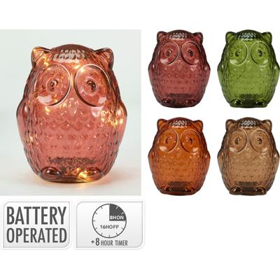Uil met LED glas 15cm
