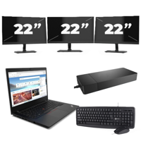 Lenovo ThinkPad L14 Gen 2 - Intel Core i5-11e Generatie - 14 inch - 16GB RAM - 256GB SSD - Windows 11 Home + 3x 22 inch Monitor