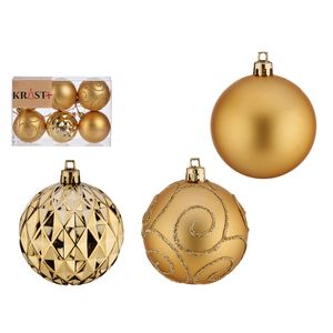 Gedecoreerde kerstballen - 6x stuks - goud - kunststof - 6 cm