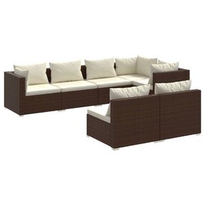 vidaXL 7-delige Loungeset met kussens poly rattan bruin