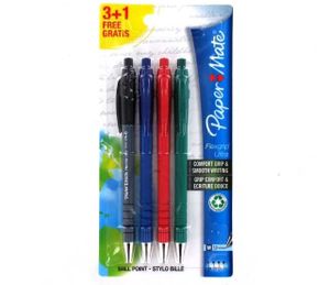 Papermate FlexGrip Ultra 3+1 Zwart, Blauw, Groen, Rood Intrekbare balpen met klembevestiging Fijn/medium 4 stuk(s)