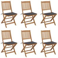 Tuinstoelen 6 st inklapbaar met kussens massief acaciahout