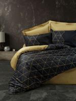 Beddenset - 1 dekbedovertrek 140 x 200 cm + 1 kussensloop 60 x 60 cm - 100% versterkt katoen - Zwart/gouden grafische print