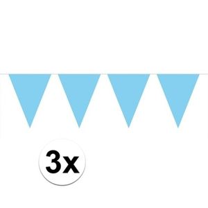 3 stuks Vlaggenlijnen/slingers XXL lichtblauw 10 meter