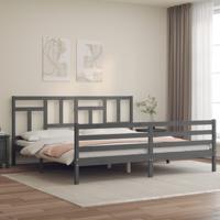 Bedframe met hoofdbord massief hout grijs 200x200 cm