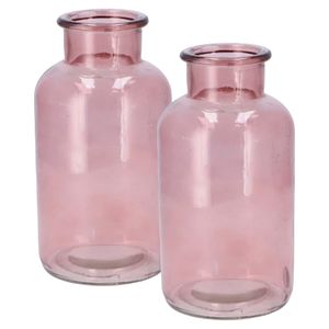 Bloemenvaas melkbus fles model - 2x - helder gekleurd glas - oudroze - D10 x H20 cm