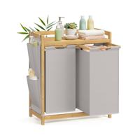 Wasmand met meerdere vakken en praktische opbergplank, Rookgrijs / 100 L(63 x 33 x 78 cm)