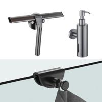 Fortifura accessoireset - glaswisser - zeepdispenser - handdoekhaak - Gunmetal geborsteld (antraciet) SW1211591/SW1111571/SW1152338