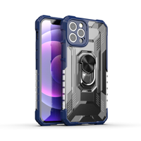 iPhone 12 hoesje - Backcover - Rugged Armor - Ringhouder - Shockproof - Extra valbescherming - TPU - Blauw