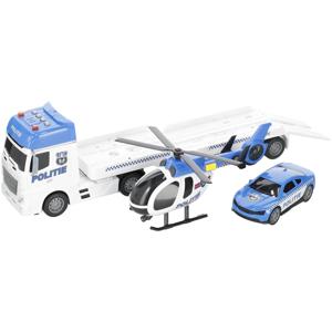 Politie autotransporter met helikopter en politieauto