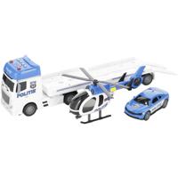 Politie autotransporter met helikopter en politieauto