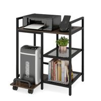 3-traps Printerstandaard met Oplaadstation Mobiele Printertafel met Opbergvakken en Afsluitbare Wielen