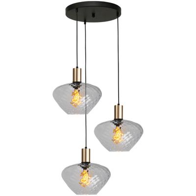 Masterlight 3-lichts vide hanglamp - goud -Porto met Blossom smoke glazen - 2712-05-02-35-3-7
