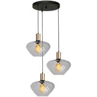 Masterlight 3-lichts vide hanglamp - goud -Porto met Blossom smoke glazen - 2712-05-02-35-3-7