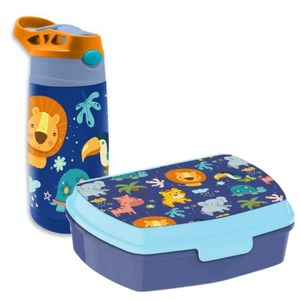 Into the Jungle - lunchbox set voor kinderen - 2-delig - blauw - kunststof