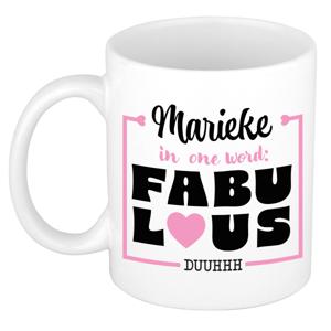 Naam mok Marieke - wit - Fabulous - keramiek - 300 ml - cadeau collega beker