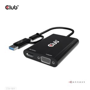 club3D USB 3.2 Gen 1 (USB 3.0) Adapter [1x USB-A, USB-C - 1x HDMI-bus, VGA-bus] Adapter USB Typ C/A - HDMI / VGA