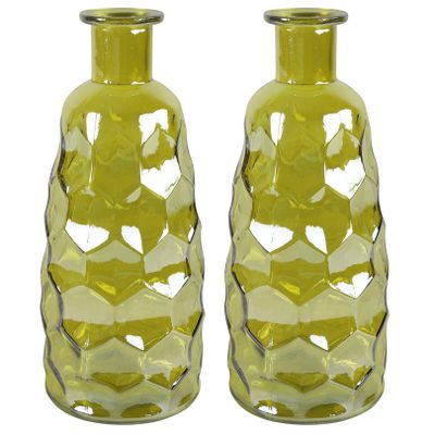 Countryfield Art Deco bloemenvaas - geel transparant - glas - fles vorm - D12 x H30 cm