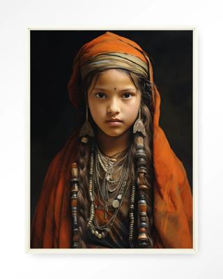 Urban Cotton Wandkleed 'Traditional Girl' 145 x 190cm in Floating Frame - off white
