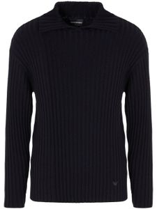 Emporio Armani pull nervuré à col fendu - Noir