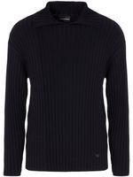 Emporio Armani pull nervuré à col fendu - Noir