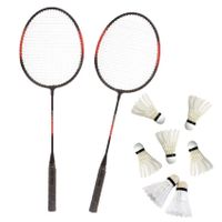 Badminton set rood/zwart met 7x shuttles en opbergtas - thumbnail