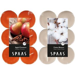 Candles by Spaas geurkaarsen - 24x stuks in 2 geuren Blossom Flowers en Appel/Kaneel