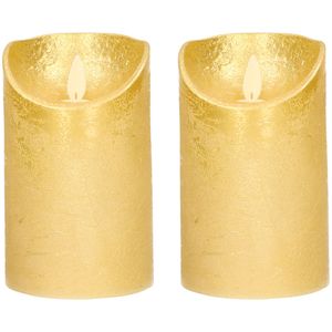 2x Gouden LED kaarsen / stompkaarsen met bewegende vlam 12,5 cm