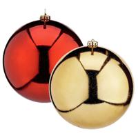 Grote decoratie kerstballen - 2x st - goud en rood - D20 cm - kunststof - glans