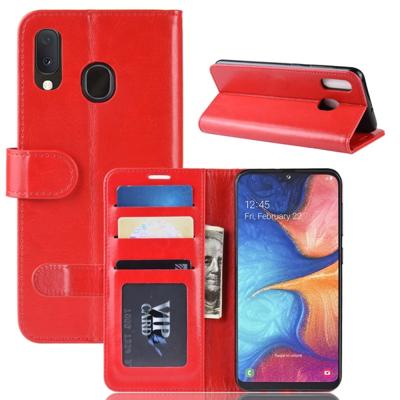 R64 textuur één fold horizontale Flip lederen case voor Galaxy A20e met houder & kaartsleuven & portemonnee (rood)