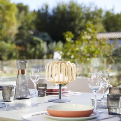 Snoerloze tafellamp - LUMISKY - STANDY MINI BAMBOO - H25 cm - Natuurlijk bamboe - Warm wit en witte LED