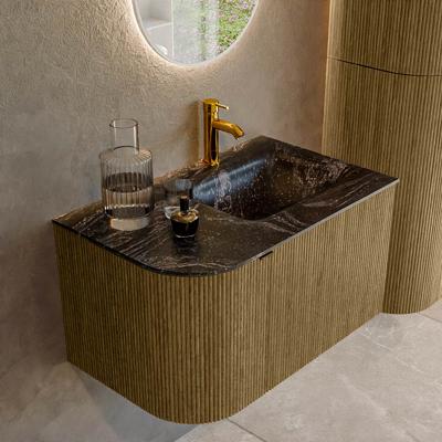 Badmeubel Mondiaz Kurve-Dlux | 75 cm cm | Meubelkleur Dusk | Wastafelkleur Lava | Solid surface | Wasbak rechter zijde spoelbak | 1 kraangat