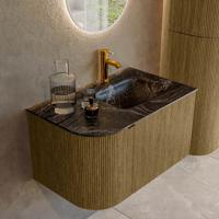 Badmeubel Mondiaz Kurve-Dlux | 75 cm cm | Meubelkleur Dusk | Wastafelkleur Lava | Solid surface | Wasbak rechter zijde spoelbak | 1 kraangat